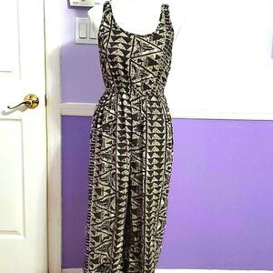 Mossimo Black & Cream Boho Geometric Print Sleeveless Wide Leg Jumpsuit S